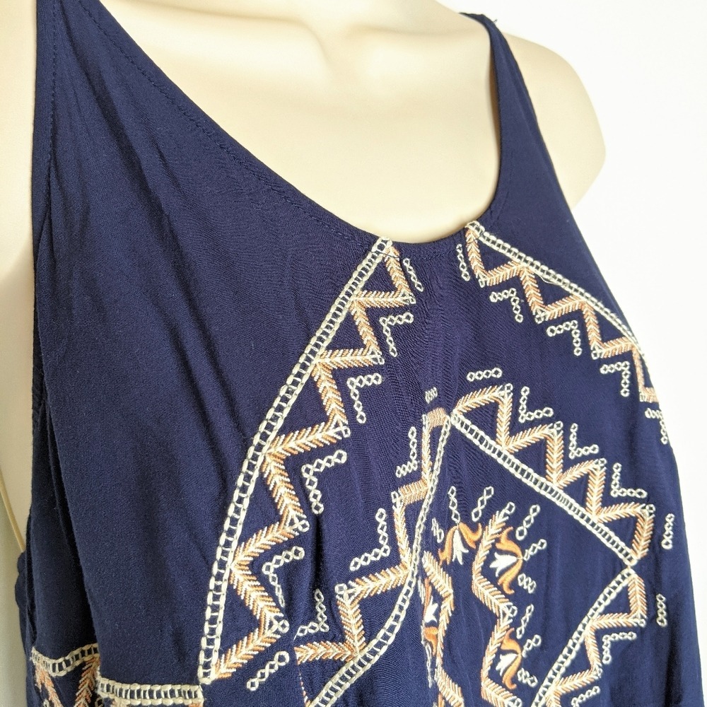 Jenna Hansen Navy Blue Embroidered Fringe Hem Cami Tank Top Boho Festival XS - Picture 5 of 10